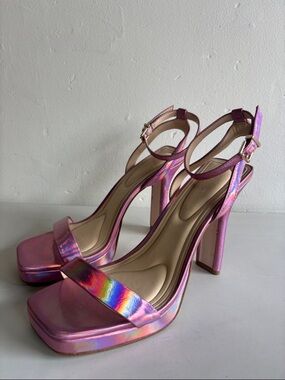 Pink Holographic Platform High-Heel Sandals Adonia High Heel, Metallic Pink